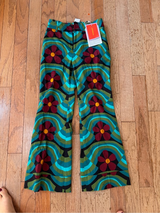 LA DoubleJ Pants - La DoubleJ - Retro Floral Wide-Leg Pants in Teal & Maroon -